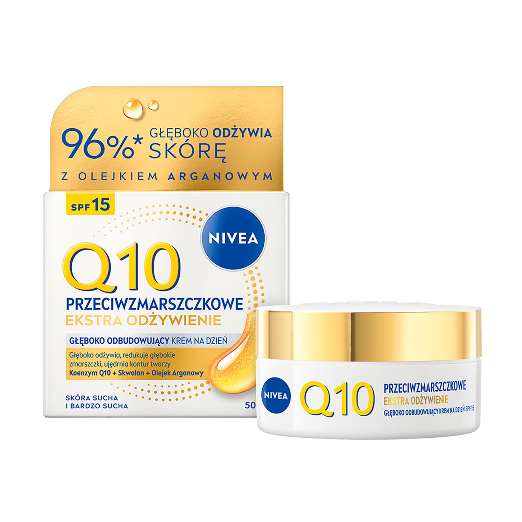 Денний відновлювальний крем проти зморщок обличчя NIVEA Q10 Інтенсивне живлення, SPF 15, 50 мл